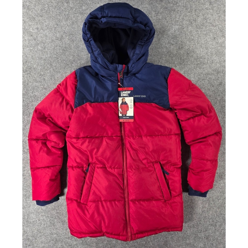 Lands' End Youth M (10-12) Squall Lined Hooded Warm Winter Jacket - NWT Red Blue